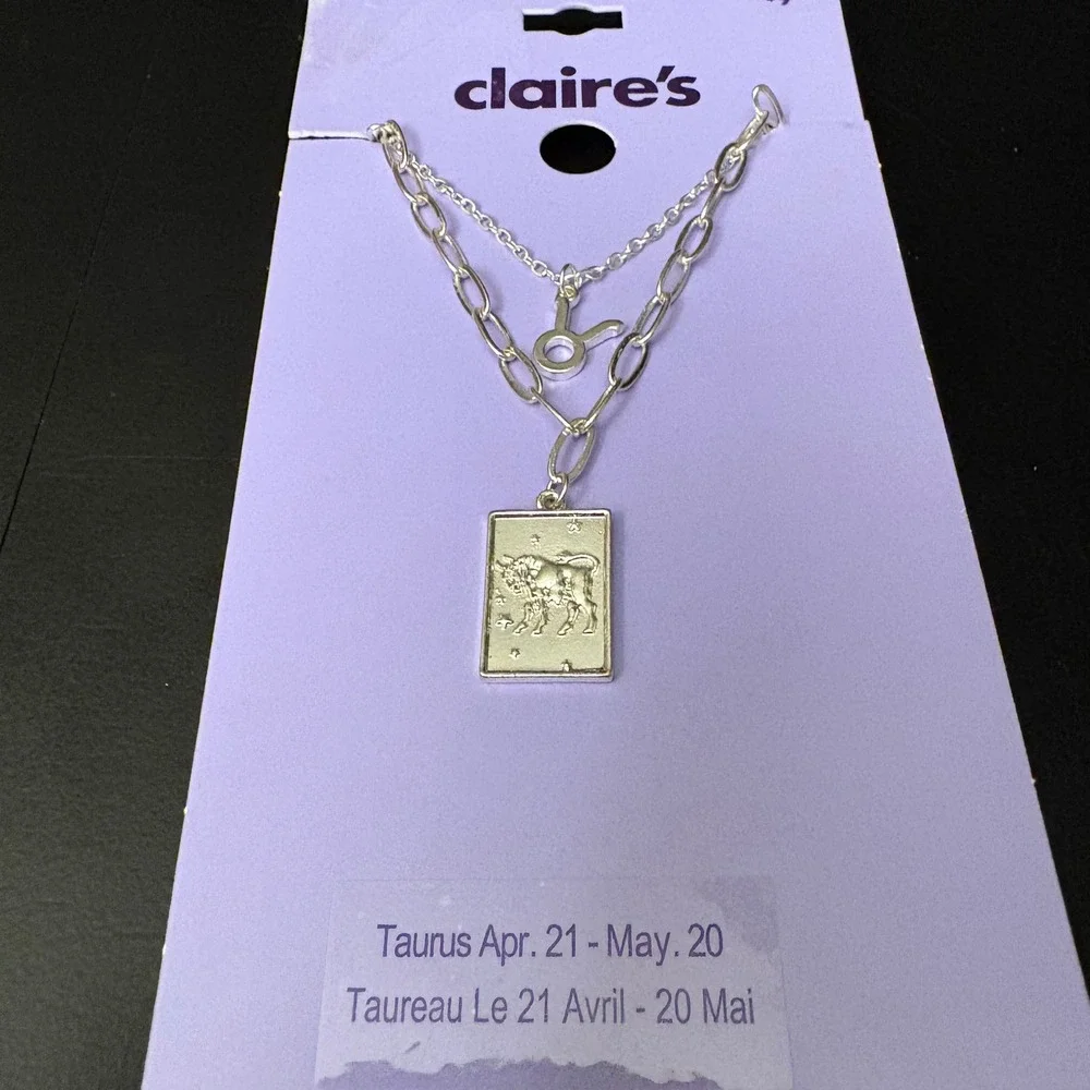 NWT Claires Silver‎ Taurus Zodiac Layered Set of 2 Necklaces April May Gift